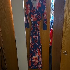 Floral Wrap Dress - Blue and Pink